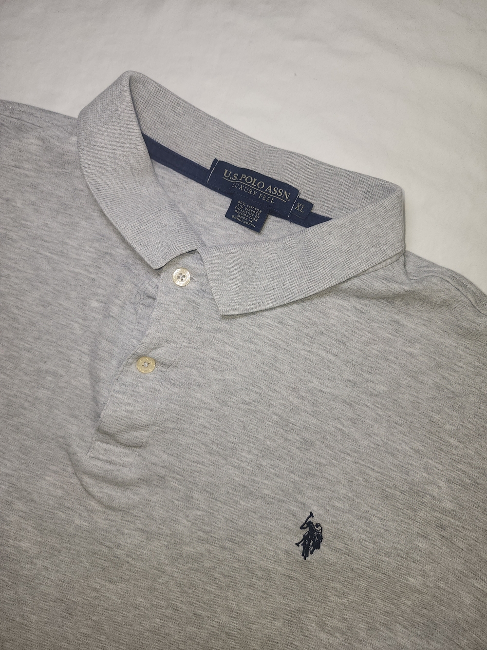 U.S. Polo Assn. Men's Heather Light Gray Polo with Navy Logo